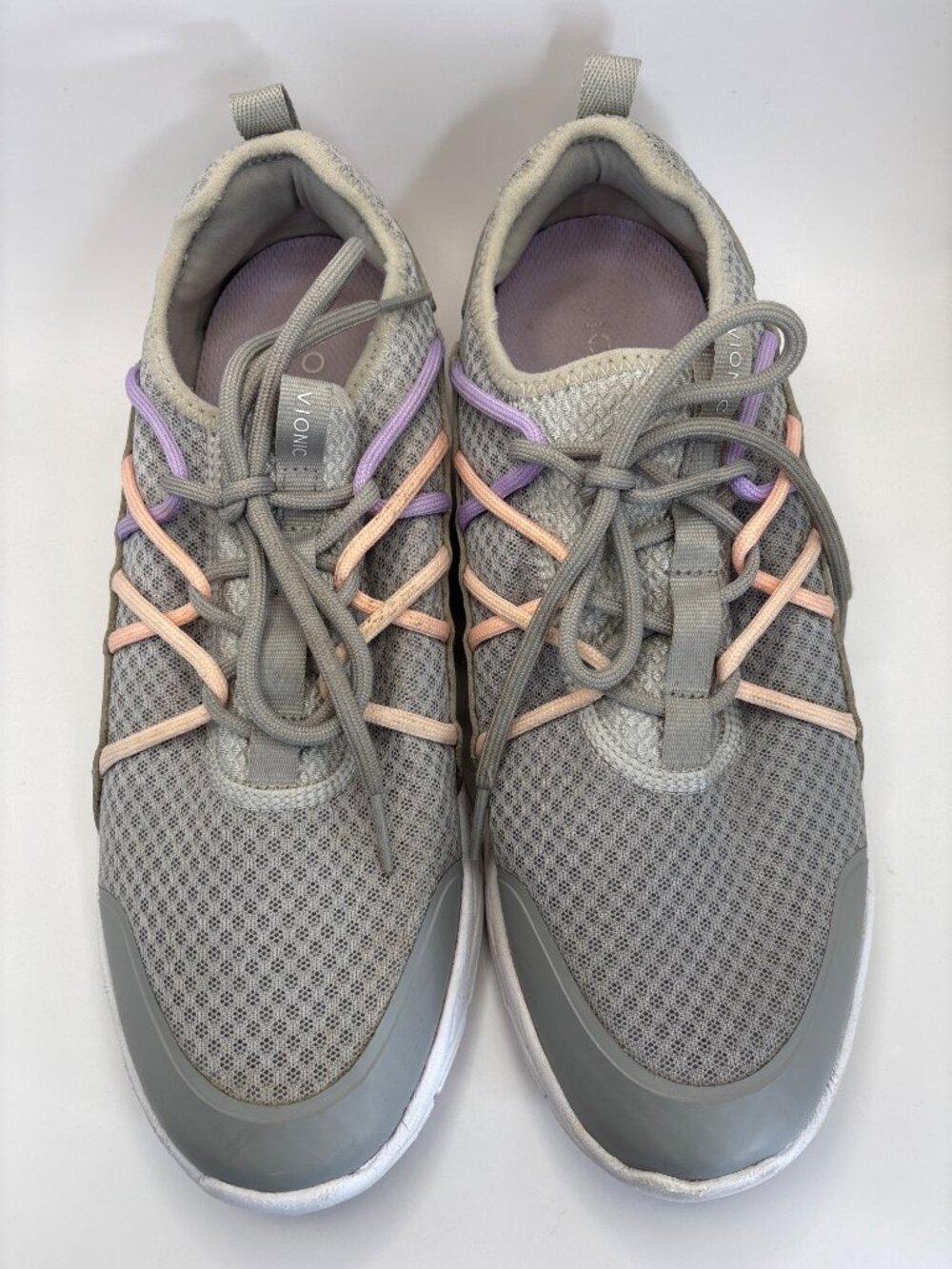 Vionic Zeliya Womens Athletic Arch Sneakers Slip On Lace Up Gray Pink Size 11